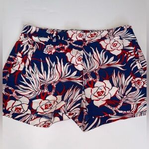 J Crew Women's Blue Red Floral Canvas Chino Shorts size 4 3.5" Inseam